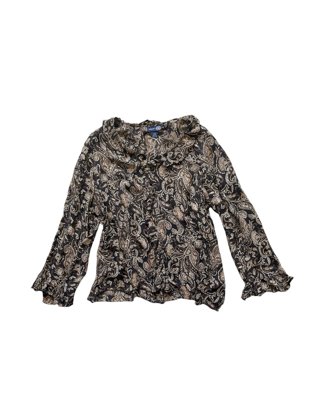 Vintage Y2K Paisley Silk Ruffle Blouse Boho Whimsygoth 2X